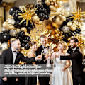 Miniatyrbillede 5 af 8: Sort og guld ballonbue guirlande sæt, 5 10 12 18 tommer sort guld konfetti latex balloner til 2024 dimission dekorationer jubilæum fødselsdagsfest