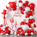 Miniatyrbillede 1 af 6: Rød og hvid ballonbue guirlande kit, 124PCS 18 12 10 5 tommer matte røde matte hvide latexballoner og røde konfettiballoner til bryllup fødselsdagspar Red White