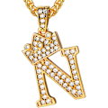 Miniatyrbillede 1 af 9: Krone Initial A-Z Halskæde, Iced Out Bogstav Vedhæng med 22-24 Tommer Kæde, Mænd Kvinder Bling Hip Hop Alfabet Navn Smykker Gave Store Initialer Halskæder N 18K Gold