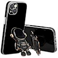 Pikkukuva 2 / 6: 6D galvanoitu astronautti piilotettu jalustakotelo iPhonelle Naisastronautti taittuva jalusta iPhone-kotelo kamerasuojalla Pehmeä TPU iskunkestävä puskuri Black iPhone 11 Pro Max