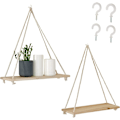 Pikkukuva 1 / 9: Riippuvat hyllyt seinälle kelluvat hyllyt, Macrame-köysi kolmiohylly, luonnonvaloinen kierrätetty puu, Boho-asuntolan olohuoneen makuuhuoneen sisustus 2 pcs
