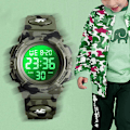 Miniatyrbild 3 av 7: Armégrön Barnklocka, Pojkklocka för 6-15 År Digital Sport Utomhus Multifunktionell Kronograf LED 50 M Vattentät Klocka för Barn med Silikon