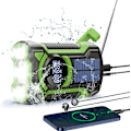 Miniatyrbillede 1 af 7: Nødvejrradio, Vandafvisende Bluetooth Bærbar AM/FM/NOAA Vejrradio, 5000mAh USB Håndsving Solradio, Telefonoplader, Lommelygte, SOS Green