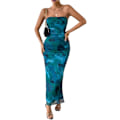 Miniatyrbillede 1 af 6: Sommerkjole til kvinder med print, stropløs tube top kjole, bodycon maxikjole med sideslids og lag af mesh M