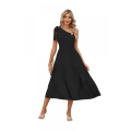 Miniatyrbillede 2 af 4: Ærmeløs Ruffle Hem Flowy Boho Maxi Kjoler (Sort XL)