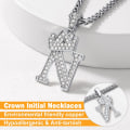 Miniatyrbillede 5 af 8: Krone Initial A-Z Halskæde, Iced Out Bogstav Vedhæng med 22-24 Tommer Kæde, Mænd Kvinder Bling Hip Hop Alfabet Navn Smykker Gave Store Initialer Halskæder N Silver