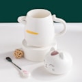 Miniatyrbild 4 av 7: Kattmugg med Lock Rolig Kaffemugg Kopp 400 ml Kattgåva Keramisk Temugg med Sked Te Kaffekopp Julmugg Födelsedagspresent # A Cat cup with lid and spoon