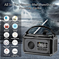 Pikkukuva 7 / 7: 12000mAh Käsikäyttöinen Hätäradio, AM/FM/NOAA, Monitoiminen Aurinkoenergialla Toimiva Radio, 2 Aurinkopaneelia, USB-Lataus, Taskulamppu & LED-Lukuvalo, SOS-Hälytin Grey