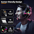 Miniatyrbillede 7 af 7: Gaming Headset til PC PS5 PS4 XboxOne, Gaming Hovedtelefoner med 50mm Drivere 3D Surround Sound, Støjreducerende Mikrofon, Bløde Memory Ørekopper & 4 Tilstande RGB