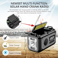 Pikkukuva 3 / 7: 12000mAh Käsikäyttöinen Hätäradio, AM/FM/NOAA, Monitoiminen Aurinkoenergialla Toimiva Radio, 2 Aurinkopaneelia, USB-Lataus, Taskulamppu & LED-Lukuvalo, SOS-Hälytin Grey