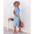 Pikkukuva 5 / 9: Mekko Lyhyt Hiha V-Kaula Casual Paidan Mekot(Sky Blue S)