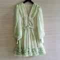 Miniatyrbillede 5 af 6: Chiffon Elegant Mini Short Swing Skater Kjoler (Grøn L)