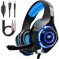Miniatyrbillede 1 af 6: Gaming Headset til PS4 PS5 Xbox One Switch PC med støjreducerende mikrofon, dyb bas stereolyd Black Blue