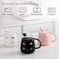 Miniatyrbilde 4 av 5: Katt Krus Søt Kaffekrus gave til katteelskere Keramisk Kopp, Nyhet Krus med Lokk og Rustfritt Stål Skje, Jule Bursdagsgaver P Black
