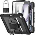 Miniatyrbillede 1 af 9: Cover til iPad Air 13 tommer (M3 2025) & (M2 2024), Sh0ckproof Design med Pencil Holder/Skærmbeskytter/Roterende Håndrem, Beskyttelse Black New iPad Air 13 20242025