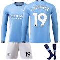 Miniatyrbillede 1 af 2: 24-25 Manchester City Hjemme Langærmet Fodboldtrøje Børnefodboldsæt No.19 J.Alvarez 26