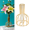 Miniatyrbild 1 av 7: Metallblomvas ihålig modern elegant gyllene separat design klar glasblomvas prydnad för hemmet