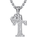 Miniatyrbillede 1 af 7: Krone Initial A-Z Halskæde, Iced Out Bogstav Vedhæng med 22-24 Tommer Kæde, Mænd Kvinder Bling Hip Hop Alfabet Navn Smykker Gave Store Initialer Halskæder T Silver