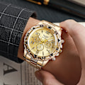Miniatyrbillede 3 af 4: Mænds Kvartsur Fashion Rustfrit Stål Chronograph Forretningsure til Mænd Gold