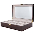 Miniatyrbild 3 av 10: 12 rutnät trä klocka display box arrangör handledsklockor förvaring trä låda fall arrangör