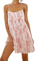 Dam 2025 Sommar Blommig Miniklänning Boho Flowy Skaterklänningar Kort Ärmlös Volang Spaghetti Strap Klänning S