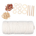 Miniatyrbild 5 av 10: Macramé-kit för nybörjare Bomullsmacramésnöre med träpärlor Träringar Macramé-växtupphängningskit Macramé-tillbehör