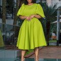 Miniatyrbillede 2 af 8: Firkantet Hals Bobble Sleeve One-Piece Kort Kjole (Chartreuse S)