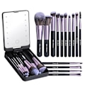 Miniatyrbillede 1 af 6: Rejse Makeup Brush Set Foundation Powder Concealers Øjenskygger Makeup Set med LED lys Spejl 14 stk Purple