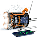 Miniatyrbillede 1 af 7: Nødvejrradio, Vandafvisende Bluetooth Bærbar AM/FM/NOAA Vejrradio, 5000mAh USB Håndsving Solradio, Telefonoplader, Lommelygte, SOS Orange