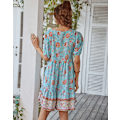 Pikkukuva 6 / 7: Etninen tyylinen rantamekko pitkähihainen rento mekko (sininen L)