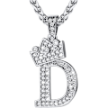 Miniatyrbillede 1 af 6: Krone Initial A-Z Halskæde, Iced Out Bogstav Vedhæng med 22-24 Tommer Kæde, Mænd Kvinder Bling Hip Hop Alfabet Navn Smykker Gave Store Initialer Halskæder D Silver