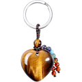 Miniatyrbilde 1 av 6: Naturlig krystallhjerte edelsten nøkkelring 7 chakra helbredende stein nøkkelring sjarm for kvinner Tiger Eye