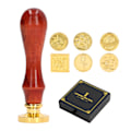 Miniatyrbillede 1 af 10: Europæisk Retro Voksstempel Kit med Aftagelige 7 Vintage Stempelhoveder Klart Gravering Voksstempel Forseglinger Kit til Kuvert Sort Æske