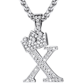 Miniatyrbillede 1 af 5: Krone Initial A-Z Halskæde, Iced Out Bogstav Vedhæng med 22-24 Tommer Kæde, Mænd Kvinder Bling Hip Hop Alfabet Navn Smykker Gave Store Initialer Halskæder X Silver