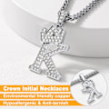 Miniatyrbillede 2 af 6: Krone Initial A-Z Halskæde, Iced Out Bogstav Vedhæng med 22-24 Tommer Kæde, Mænd Kvinder Bling Hip Hop Alfabet Navn Smykker Gave Store Initialer Halskæder K Silver