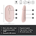 Pikkukuva 6 / 7: Logitech M350 Pebble langaton hiiri Bluetooth- tai 2,4 GHz -vastaanottimella, hiljainen, ohut tietokonehiiri hiljaisilla napsautuksilla Pink
