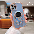Pikkukuva 3 / 6: 6D galvanoitu astronautti piilotettu jalustakotelo iPhonelle Naisastronautti taittuva jalusta iPhone-kotelo kamerasuojalla Pehmeä TPU iskunkestävä puskuri Blue iPhone 11 Pro