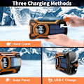 Miniatyrbilde 3 av 7: Nødradio for vær, vanntett Bluetooth bærbar AM/FM/NOAA værradio, 5000mAh USB håndsveiv solradio, telefonlader, lommelykt, SOS Orange