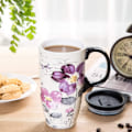 Miniatyrbild 2 av 3: Hög Keramisk Resemugg 500 ml Kaffekoppar Förseglat Lock Med Färgbox purple flower