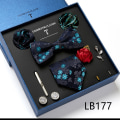 Miniatyrbild 1 av 3: Rutiga slipsar Check Mens Necktie Set med näsduk Manschettknapp LB177