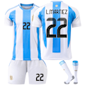 Miniatyrbilde 1 av 5: 24/25 Fotballdrakt for barn Treningsdress Fotballdrakt for gutter, Argentina NO.22 L.Martiez Fotballag Jersey Treningsdress Skjorter Shorts a XS