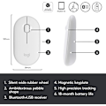 Miniatyrbillede 6 af 7: Logitech M350 Pebble trådløs mus med Bluetooth eller 2,4 GHz-modtager, lydløs, slank computermus med stille klik White