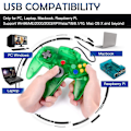 Miniatyrbild 2 av 5: Klassisk USB-kontroller för N64-spel, USB Retro N64 Gamepa Green