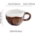 Miniatyrbild 2 av 5: Retro handknådad oregelbunden keramisk mugg kokosnötskopp kaffekopp havregrynsfrukost vattenkopp.
