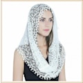 Miniatyrbilde 1 av 4: Kapellslør Blomster Latinsk Messe Hodeplagg Blonder Sjal Mantilla Slør for Kirke (D)