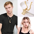 Miniatyrbillede 2 af 9: Krone Initial A-Z Halskæde, Iced Out Bogstav Vedhæng med 22-24 Tommer Kæde, Mænd Kvinder Bling Hip Hop Alfabet Navn Smykker Gave Store Initialer Halskæder B 18K Gold