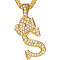 Miniatyrbillede 1 af 8: Krone Initial A-Z Halskæde, Iced Out Bogstav Vedhæng med 22-24 Tommer Kæde, Mænd Kvinder Bling Hip Hop Alfabet Navn Smykker Gave Store Initialer Halskæder S 18K Gold
