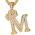 Miniatyrbillede 1 af 8: Krone Initial A-Z Halskæde, Iced Out Bogstav Vedhæng med 22-24 Tommer Kæde, Mænd Kvinder Bling Hip Hop Alfabet Navn Smykker Gave Store Initialer Halskæder M 18K Gold