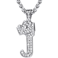 Miniatyrbillede 1 af 7: Krone Initial A-Z Halskæde, Iced Out Bogstav Vedhæng med 22-24 Tommer Kæde, Mænd Kvinder Bling Hip Hop Alfabet Navn Smykker Gave Store Initialer Halskæder J Silver