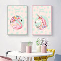 Miniatyrbillede 2 af 8: Enhjørninger og flamingoer vægkunst lærredstryk plakat, enkel mode dame stil A